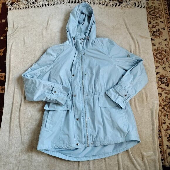 Calvin Klein Baby Blue Drawstring-Waist Utility Windbreaker Jacket Sz L - Picture 3 of 14